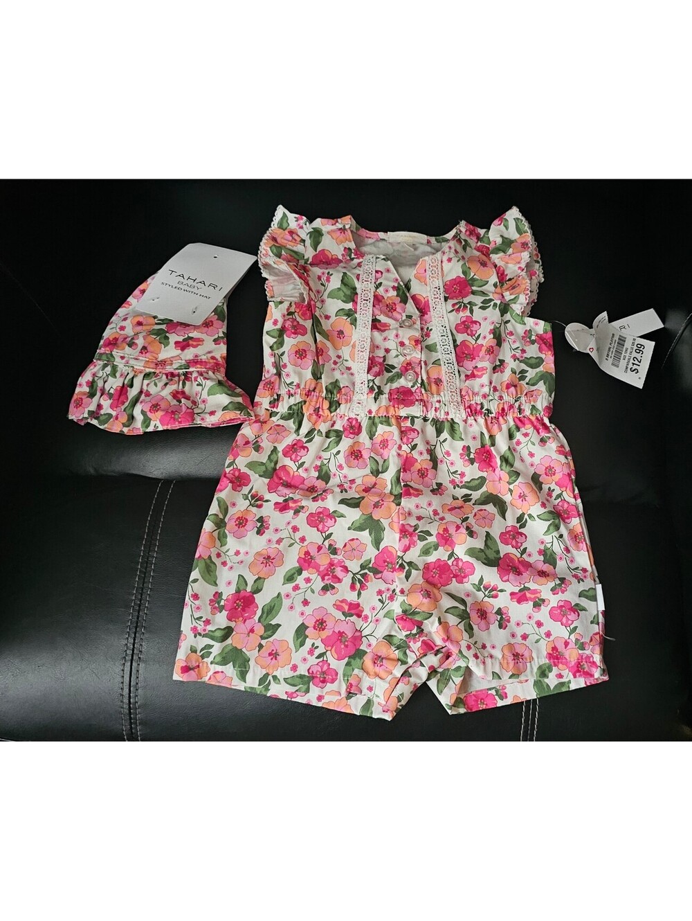 Tahari baby girl 12 months romper and hat set new